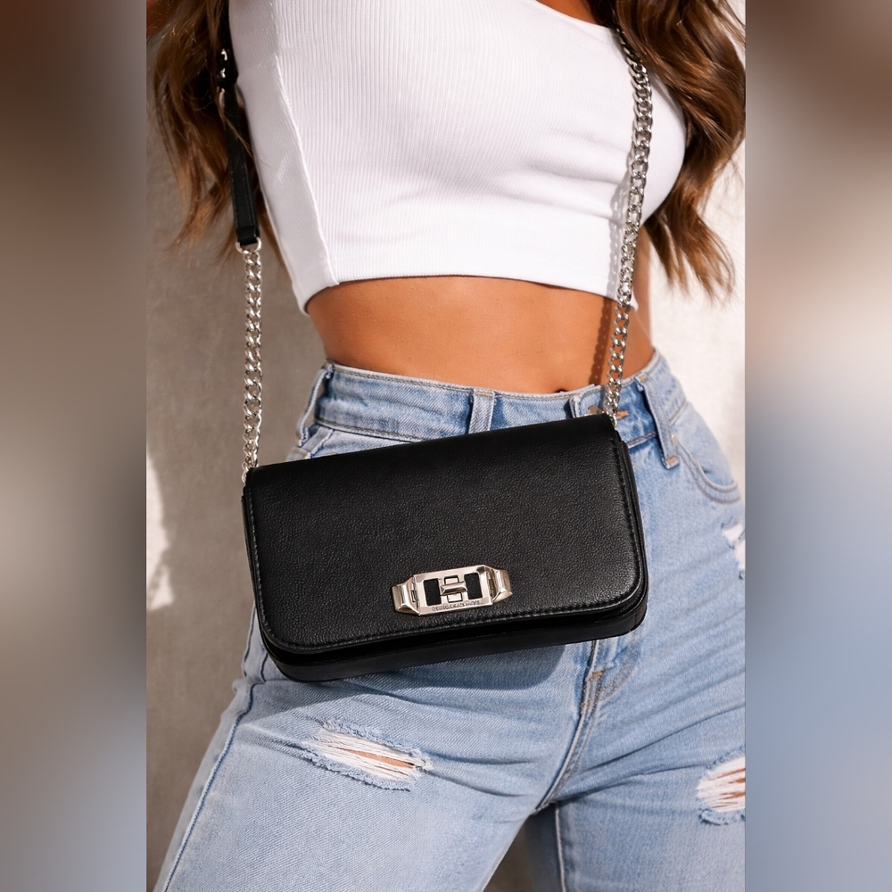 Rebecca Minkoff Black Leather Crossbody Bag with silver hardware